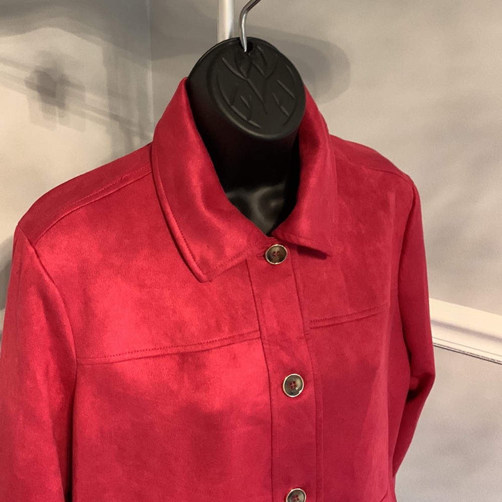 Chico’s Raspberry Scuba Suede Collared Jacket Size 8/10 - Picture 2 of 10